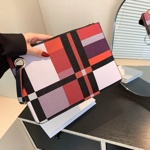 Γυναικείο Τσαντάκι Φάκελος PU Leather Μεγάλης Χωρητικότητας Trendy Color Block Καρό Σχέδιο Τσάντα Χειρός Με Λουράκι Καρπού Κορεατικό Στυλ