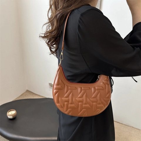 Borsa Sottobraccio Minimalista Da Donna In Pelle Sintetica Con Rilievo Geometrico Borsa A Spalla Retrò Alla Moda Per Uso Quotidiano