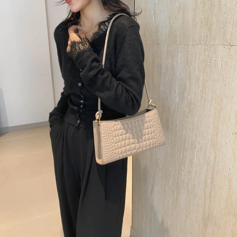 Women Crocodile Pattern PU Leather Underarm Shoulder Bag Minimalist Square Small Handbag Street Trend Fashion Daily Purse