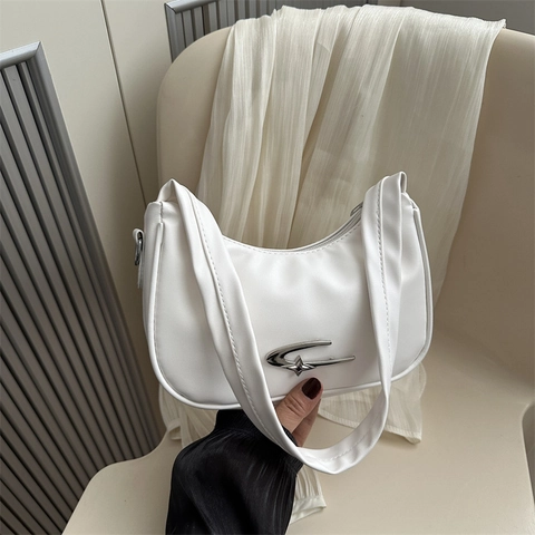 Dames Chique PU Leer Halfmaan Onderarmtas Koreaanse Fashion Street Style Ster Gesp Schoudertas Elegante Dagelijkse Tas