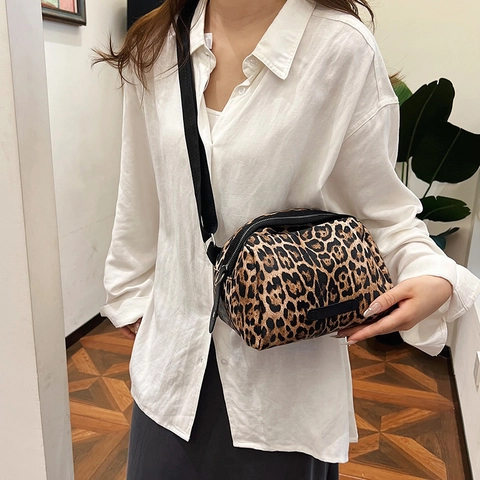 Borsa a Tracolla da Donna Con Stampa Leopardata in Pelle PU a Forma di Conchiglia Con Tracolla Larga Regolabile Casual