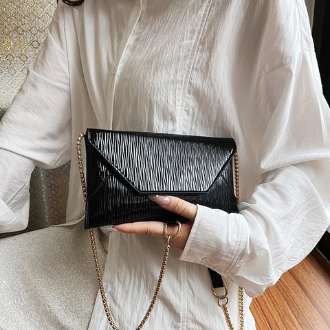 Borsa a Tracolla a Busta Da Donna Moda Texture Ondulata Pelle PU Tracolla a Catena Pochette Borsa Da Sera Per Uso Quotidiano Festa