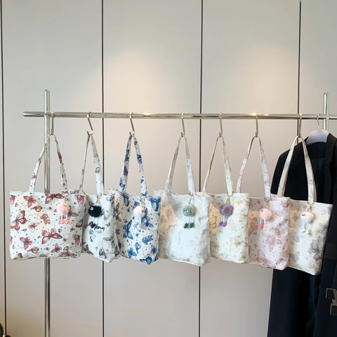 Bolso Tote de Lona Casual para Mujer Estampado de Mariposa Bolso Bandolera de Gran Capacidad Con o Sin Colgante Bolso de Commuter Diario