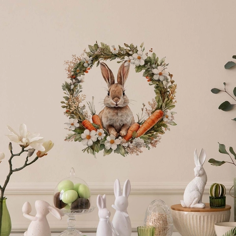 Watercolor Easter Rabbit Wall Sticker Floral Wreath Egg Decorative PVC Bathtub Decal For Home Living Room Bedroom Decor