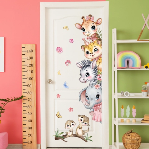 Cartoon Tier Wandaufkleber PVC Selbstklebend Elefant Zebra Giraffe Aufkleber Für Kinderzimmer Babyzimmer Home Deko Wand