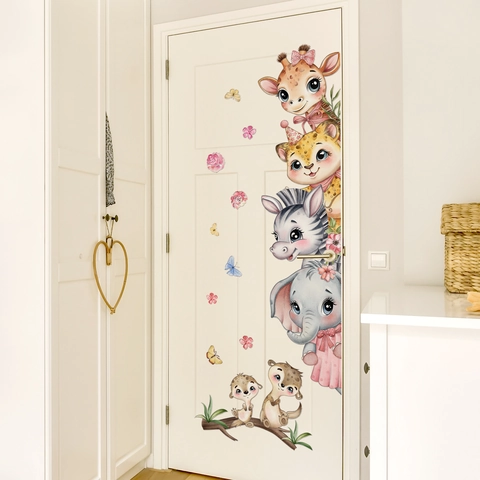 Cartoon Tier Wandaufkleber PVC Selbstklebend Elefant Zebra Giraffe Aufkleber Für Kinderzimmer Babyzimmer Home Deko Wand