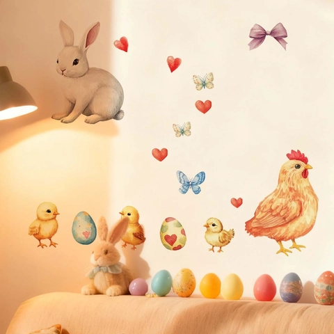 Pegatinas de Pared de Pascua Acuarela Conejo y Huevos Patrón DIY Calcomanías de Vinilo Removibles Para Habitación de Niños Dormitorio Decoración