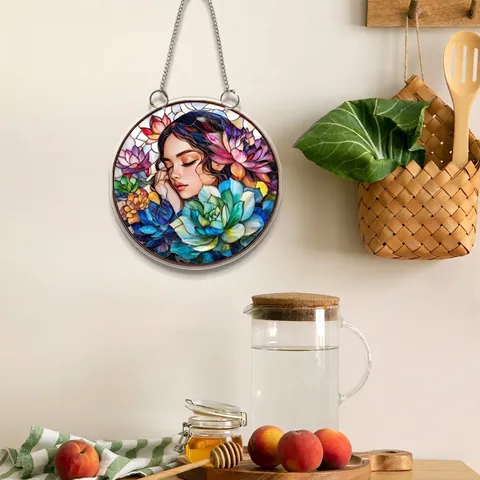 Acrylic Hanging Ornament Welcome Sign 2D Flat Cartoon Gnome Floral Garden Home Porch Door Decoration Colorful Decor