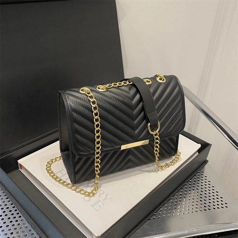 Damen V-Gesteppte Umhängetasche Goldkette Kleine Quadratische Crossbody Tasche Retro PU Leder Messenger Tasche Für Tägliches Pendeln Damen