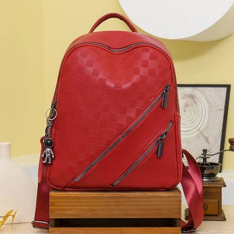 Zaino Moda Donna Pelle PU Goffrato A Scacchi Impermeabile Alla Moda Viaggio Scuola Casual Con Ciondolo Astronauta