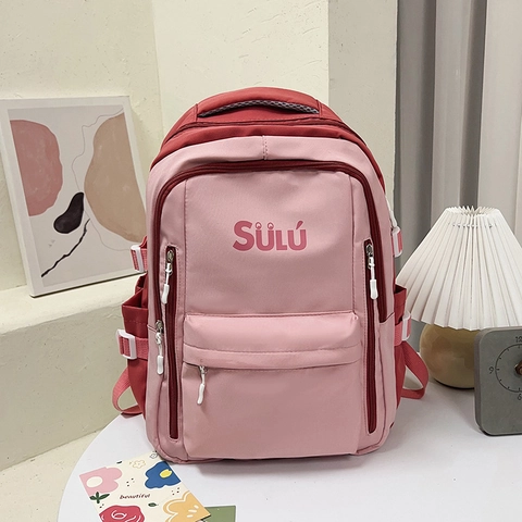 Women Large Capacity Nylon Color Block Backpack Student School Bag For Laptop Travel Casual College Daypack