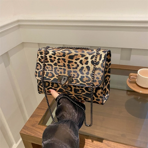 Borsa Tracolla Donna Fantasia Leopardo Mucca Pelle PU Catena Metallica Chiusura Rivetto Retrò Borsa Alla Moda