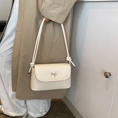 Borsa a Spalla da Donna in Pelle PU Con Decorazione a Fiocco in Metallo Tracolla con Nodi Piccola Borsa Sottobraccio Casual Quadrata