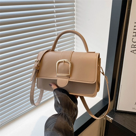 Sac à Épaule Minimaliste en Cuir PU pour Femmes Mode Vintage Boucle Carrée Dorée Sac à Main Élégant Sac Bandoulière