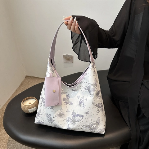 Borsa Tote in Pelle PU con Stampa Farfalla Grande Capacità e Pochette Appesa per Donna Moda Casual Borsa a Tracolla