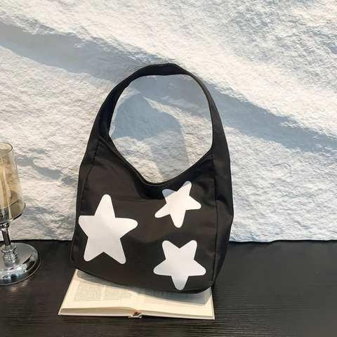 Borsa a Tracolla da Donna in Tela con Stampa a Stelle Grande Capacità Minimalista Hobo Bag Borsa da Pendolare Quotidiana