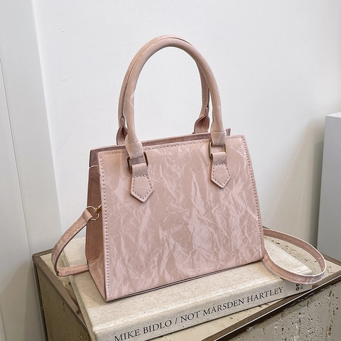 Women Small Square Bag Wrinkled PU Leather Crossbody Shoulder Handbag Folded Texture Magnetic Closure Versatile Fashion