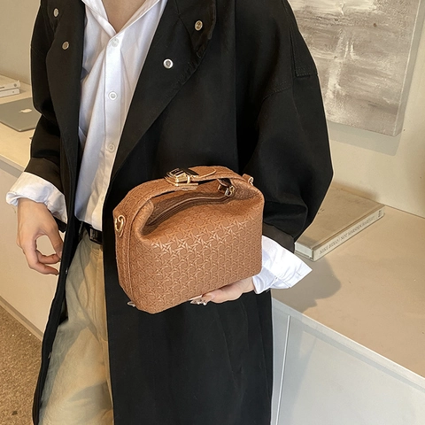 Woven Texture PU Leather Shoulder Crossbody Bag With Gold Buckle Retro Elegant Small Square Handbag For Women