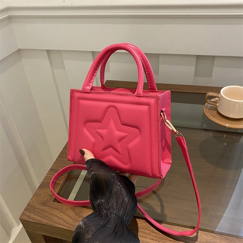 Women Small Crossbody Bag PU Leather Star Embossed Handheld Square Purse Fashionable Solid Color Shoulder Pouch For Daily Use