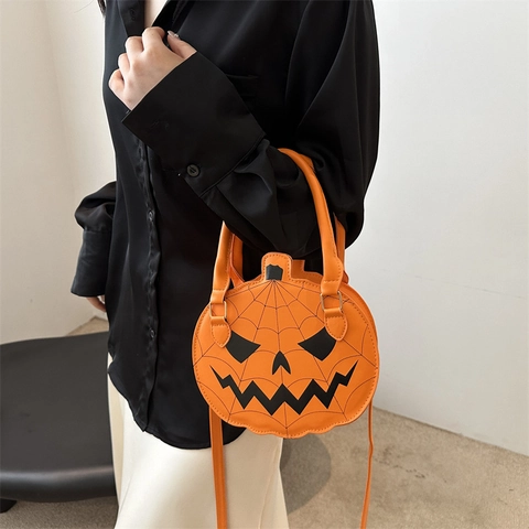 Sac À Bandoulière En Forme De Citrouille Halloween Cuir PU Visage Citrouille Toile D'araignée Sac À Main Nouveauté Fête Pour Femmes