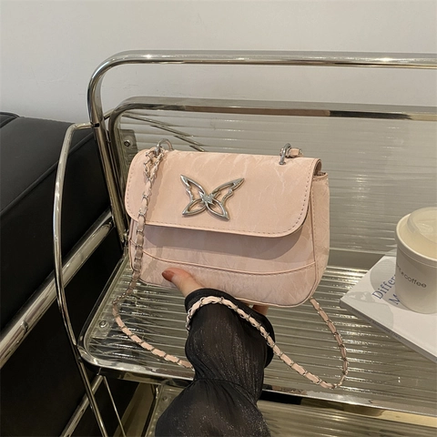 Trendy Dames Mini PU Leren Crossbody Tas Met Vlinder Sluiting En Kettingriem Marmeren Rimpel Textuur Kleine Vierkante Schoudertas