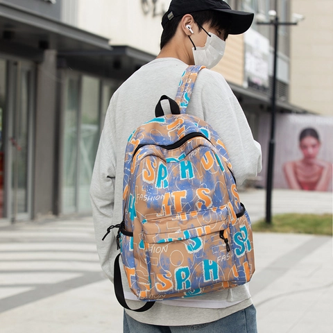 Zaino Fashion in Nylon con Graffiti per Donna Grande Capacità Street Style Stampato Cartella per Studenti Zaino Casual