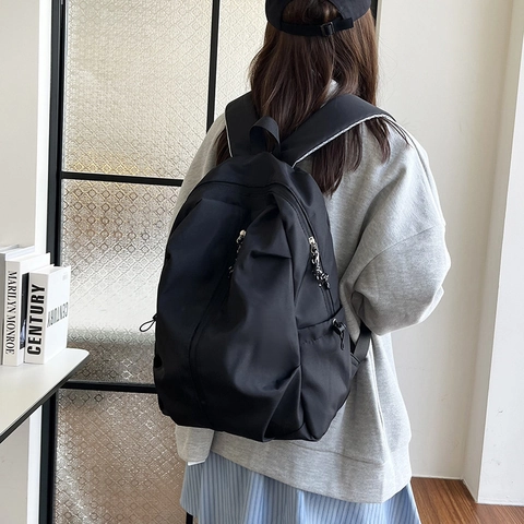 Sac à Dos en Nylon de Grande Capacité pour Étudiants Casual Tendance Imperméable Sac à Dos pour Filles Daypack Minimaliste