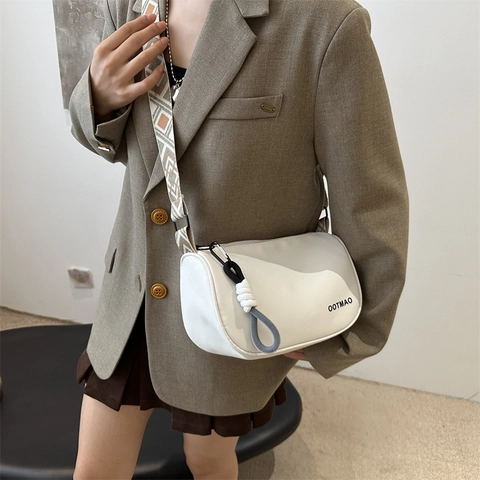 Borsa a Spalla Donna Casual Nylon Tela Tracolla Larga Etnica Geometrica Bauletto Crossbody Grande Capacità con Nodo