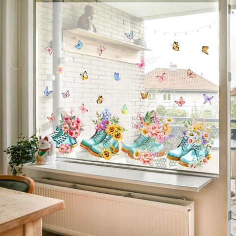Creative Floral Shoes Butterfly Double Sided Visible PVC Wall Sticker Removable Self Adhesive Window Decal For Home Decor