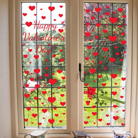 Valentine Tag Fensteraufkleber Romantisch Rosa Herz Rose Blume Cupido Muster PVC Statisch Haftend Für Haus Glas Deko