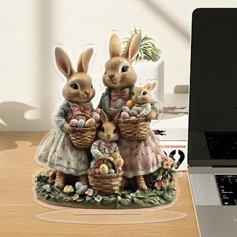 Cartoon Easter Bunny Egg Acrylic Tabletop Decoration 2D Flat Rabbit Gnome Ornament For Spring Holiday Home Party Decor