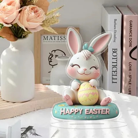 Ornement de Pâques en Acrylique Plat 2D Mignon Lapin Poussin Œuf Gnome Décoration de Bureau pour Maison Fête