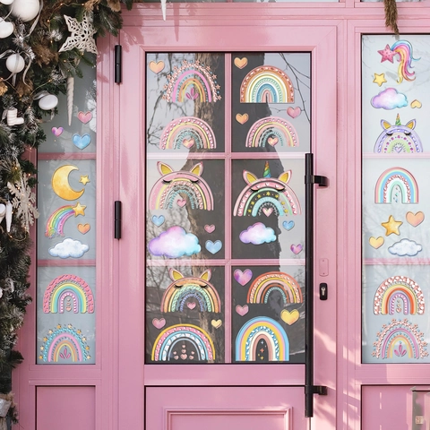 Rainbow Cloud Star Window Clings Static PVC Stickers For Kids Room Bedroom Glass Decoration Nursery Cartoon Decor