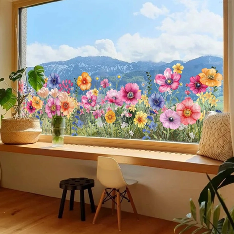 Adesivi Per Finestre Fiori Acquerello Aderenza Statica PVC Decalcomanie Floreali Per Vetro Camera Da Letto Soggiorno Rimovibile