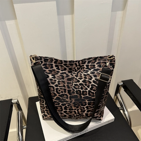 Leopardmuster Schultertasche Beuteltasche Mit Breitem Gurt Große Kapazität Lässiger Vielseitiger Street Style Für Damen