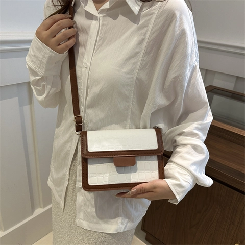 Vrouwen Krokodillenpatroon PU Lederen Crossbody Tas Vintage Kleine Vierkante Schoudertas Flip Cover Kleurblok Messenger Bag