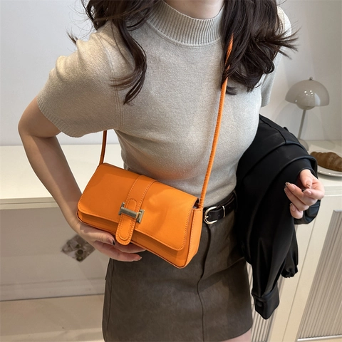 Französischer Stil Trendige Kontrastfarbe Handtasche Für Damen Modische PU Leder Umhängetasche Mit Goldener H Schnalle Achseltasche