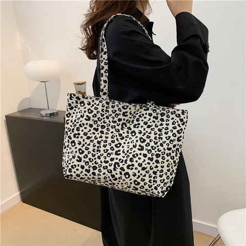 Tragetasche Mit Leopardmuster Modische Große Kapazität Stoff Handtasche Für Damen Street Trendy Stil Schultertasche