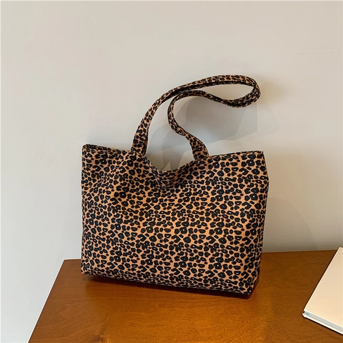 Tragetasche Mit Leopardmuster Modische Große Kapazität Stoff Handtasche Für Damen Street Trendy Stil Schultertasche