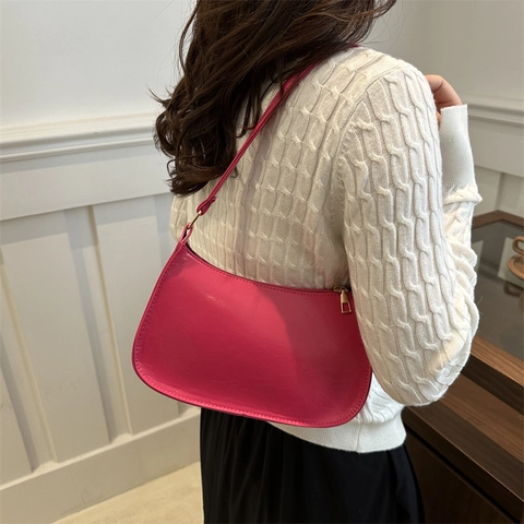 Borsa Sottobraccio da Donna in Pelle PU Lucida Texture Increspata Borsa a Spalla Hobo Minimalista Casual Street Trend