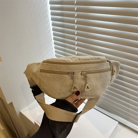 Women Casual Corduroy Waist Bag Fashion Solid Color Large Capacity Chest Bag Sports Cycling Crossbody Small Bag Ladies