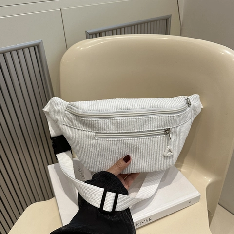 Women Casual Corduroy Chest Bag Fashion Solid Color Waist Bag Adjustable Shoulder Crossbody Bag For Travel Daily Life