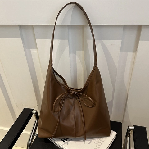 Große Damen-Tragetasche Aus Weichem PU-Leder Mit Schleifendekoration Lässige Retro-Schulter-Und-Achseltasche Für Den Alltag