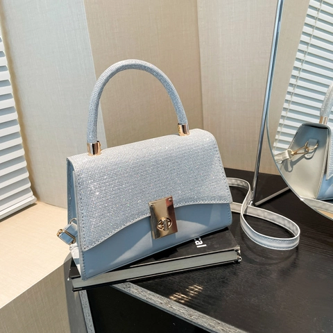Borsa a Tracolla Quadrata da Donna Retrò Con Strass Luccicanti in Pelle PU Con Chiusura a Vite Dorata