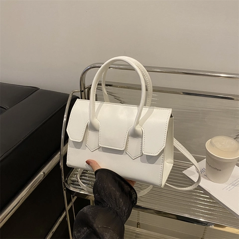 Women Fashion PU Leather Handbag Minimalist Small Square Shoulder Bag With Top Handle And Adjustable Strap For Commute