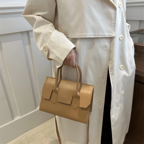 Women Fashion PU Leather Handbag Minimalist Small Square Shoulder Bag With Top Handle And Adjustable Strap For Commute