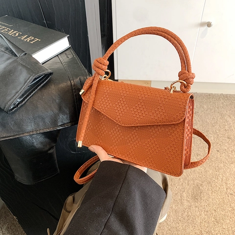 Borsa a Tracolla da Donna in Pelle PU con Trama Intrecciata Piccola Borsa Quadrata Vintage con Manico a Nodo Borsa Messenger alla Moda Chiusura Magnetica