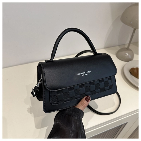 Borsa a Spalla da Donna in Pelle PU Motivo a Scacchi Stampa Lettere Borsa Quadrata Baguette a Tracolla Con Tracolla Singola