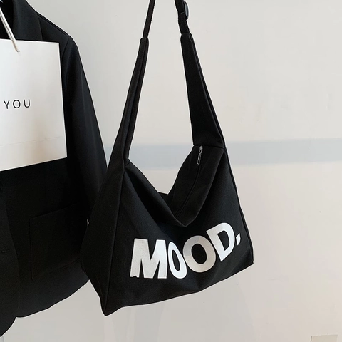 Borsa Tote in Tela da Donna Grande Capacità Borsa a Spalla Stampa Lettere Shopper Bag Casual Streetwear Crossbody Borsa Cerniera