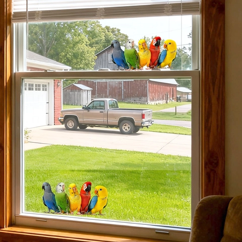 Pegatinas para Ventanas de Loros Coloridos Realistas Doble Cara Estática Vidrio Calcomanías Decoración Hogar Removible Impermeable PVC